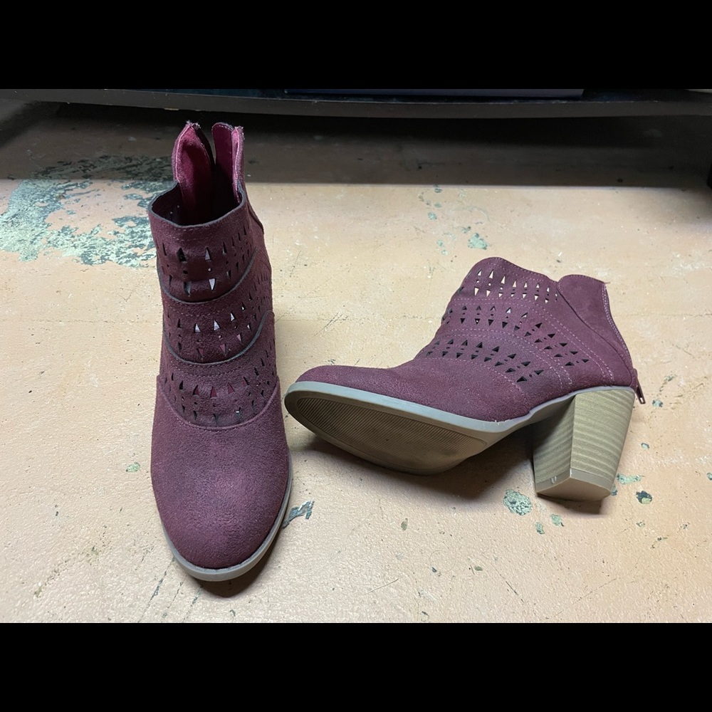 Maroon booties with cut outs